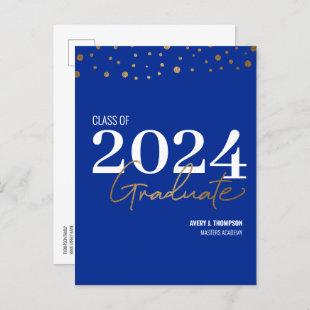Simple Class of 2024 Graduate Blue Personalized  Announcement Postcard