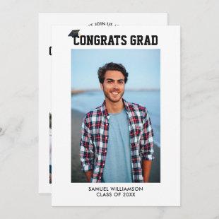 Simple Class of Grad Photos & Cap Party Invitation