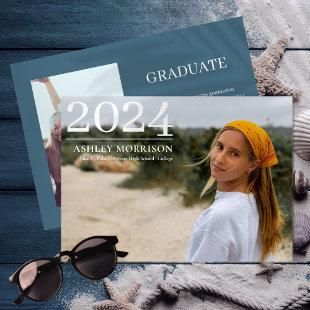 Simple Classy 2024 Two Photo Blue Graduation Invitation