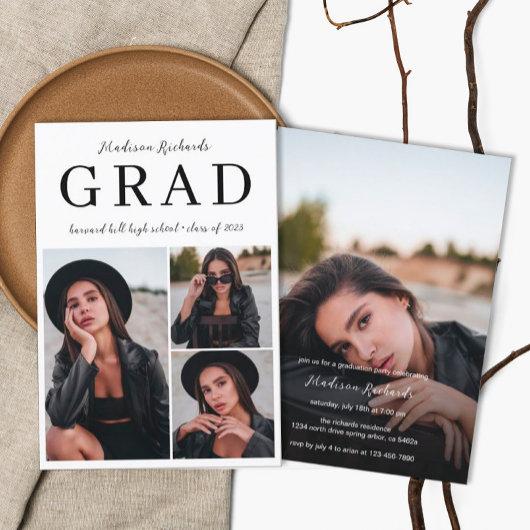 Simple Classy Photo Collage Graduation  Invitation