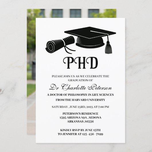 Simple Custom Photo PHD Doctoral Graduation Invitation