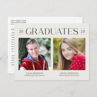 Simple Double Graduation Two Photos Cream & Gray Postcard