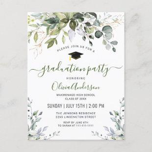 Simple Elegant Eucalyptus Graduation Party Announcement Postcard
