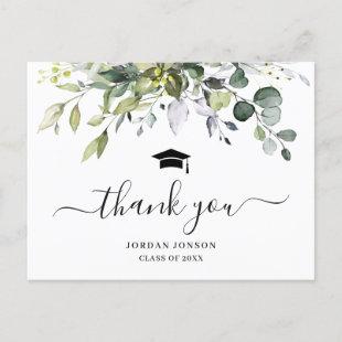 Simple Elegant Eucalyptus Graduation Thank You Announcement Postcard