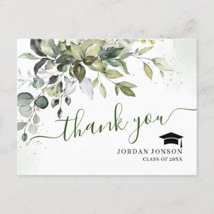 Simple Elegant Eucalyptus Graduation Thank You Announcement Postcard