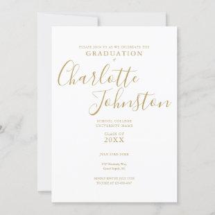 Simple Elegant Gold Script  Photo Graduation Party Invitation