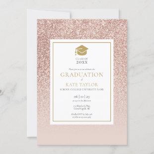 Simple Elegant  Photo Graduation Rose Gold Glitter Invitation