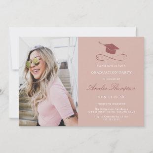 Simple Elegant Pink Photo Graduation Party Invitation