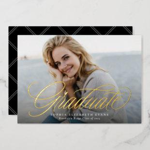 Simple elegant script graduate photo graduation foil invitation