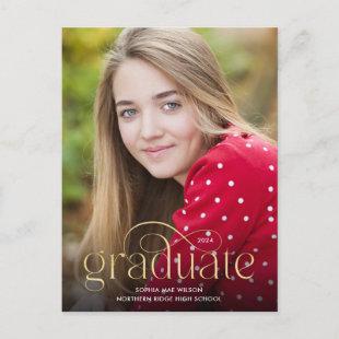Simple Flourish Minimal Gold Type Photo Graduation Postcard