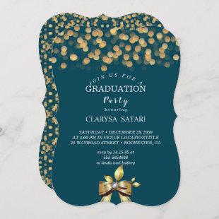 Simple fresh colorful gold  bow graduation party invitation