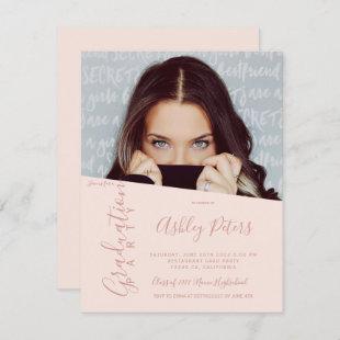 Simple girly typography blush photo graduation invitation