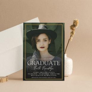 Simple Gold Frame Two Photo Vertical Graduation Invitation