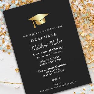 Simple Gold Grad Hat Classy Graduation  Invitation