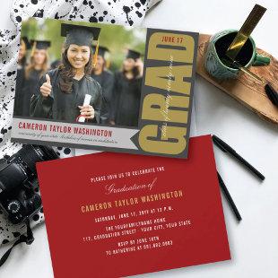 Simple Gold GRAD Overlay Modern Graduation Party Invitation