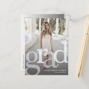 Simple GRAD Gray Overlay ANY Year Graduation Postcard