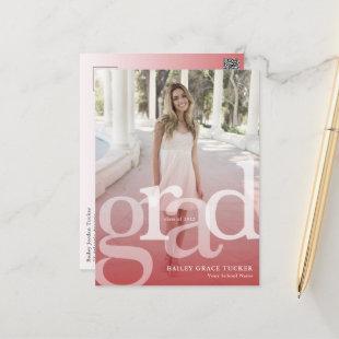 Simple GRAD Red Overlay ANY Year Graduation Postcard