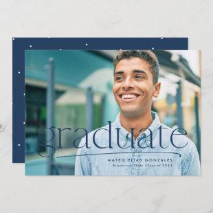 Simple graduate one-photo navy blue graduation announcement