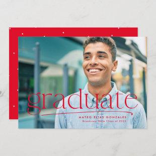 Simple graduate one-photo red graduation announcement