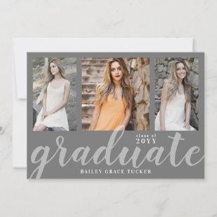 Simple Graduate Script Collage Gray Graduation Announcement