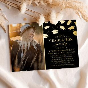 Simple Graduation Black Gold Foil Invitation