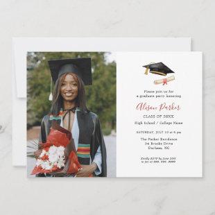 Simple Graduation Cap and diploma Photo  Invitation