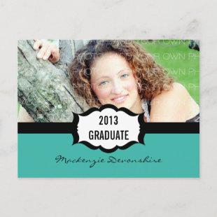 Simple Graduation Party Postcard, Turquoise Invitation Postcard