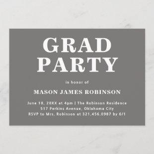 Simple Gray Bold Guy Graduation Party Invitation