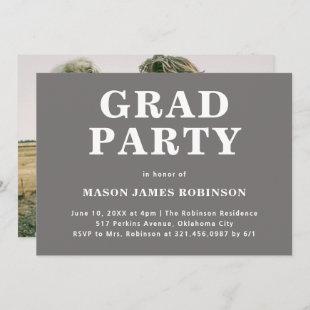 Simple Gray Bold Photo Modern Graduation Invitation