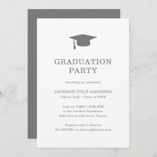 Simple Gray Mortar Board Modern Graduation Invitation