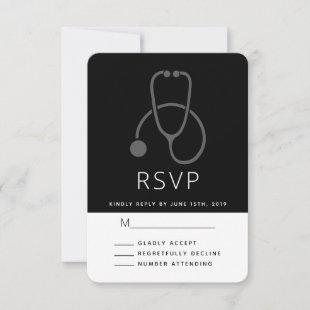 Simple Gray Stethoscope on Black RSVP Card