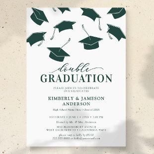 Simple Green Double Graduation Party Invitations