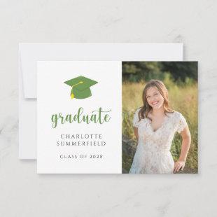 Simple Green Gold Graduation Cap Tassel Invitation