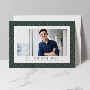 Simple green tweed frame classic photo graduation announcement