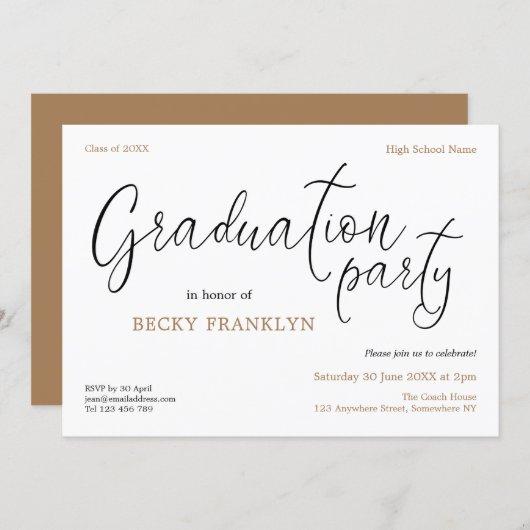 Simple Informal Typography gold Graduation Party Invitation