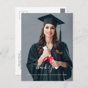Simple Minimalist Photo Graduation Thank You   Postcard