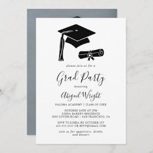 Simple Minimalist Photo Silhouette Cap Grad Party  Invitation