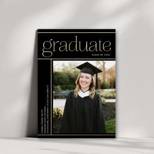 Simple Modern Graduate Graduation Black Gold REAL  Foil Invitation