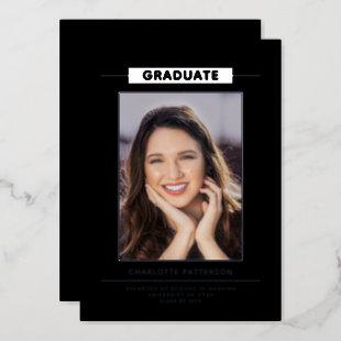 Simple Modern Graduation Photo Gold Script Foil Invitation