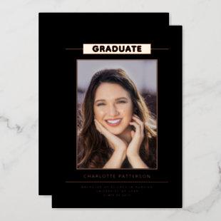 Simple Modern Graduation Photo Rose Gold Script Foil Invitation