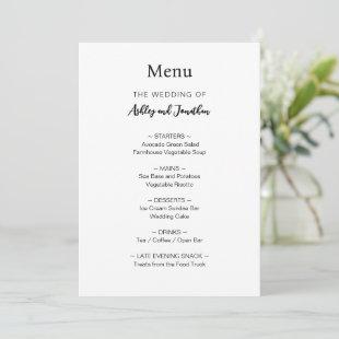 Simple Modern Minimalist Wedding Menu Invitation