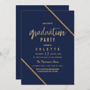 Simple modern navy blue faux gold Graduation Party Invitation