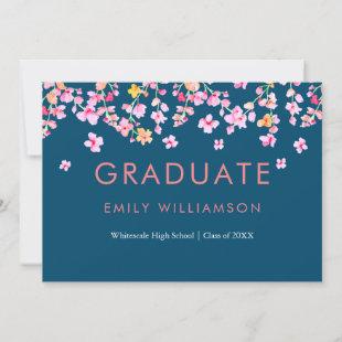Simple Modern Pink Blossom Floral Graduation Party Invitation