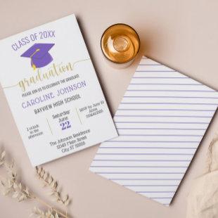 Simple Modern Purple Gold Graduation Invitation