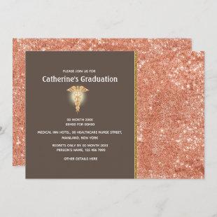 Simple modern rose gold sequins medical graduation invitation