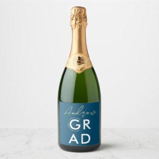 Simple Modern Stylish Blue Graduation Party Sparkling Wine Label