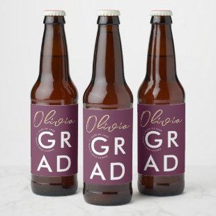 Simple Modern Stylish Burgundy Graduation Party  Beer Bottle Label