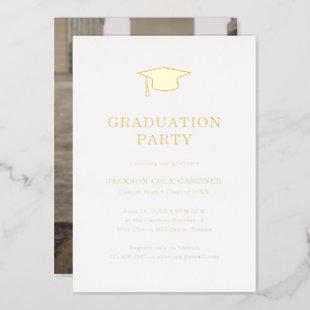 Simple Mortar Board Photo Graduation Party Gold Foil Invitation
