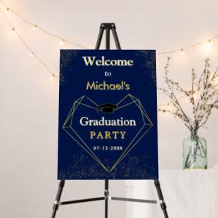 Simple Navy Blue Gold Glitters Welcome Grad Party Foam Board