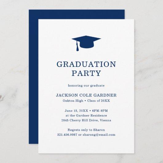Simple Navy Blue Modern Graduation Party Invitation